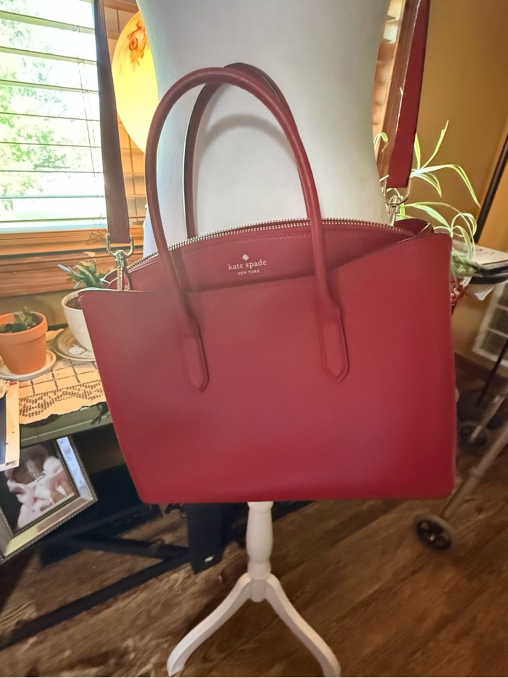 kate spade Red Structured Leather Tote with Top Handles